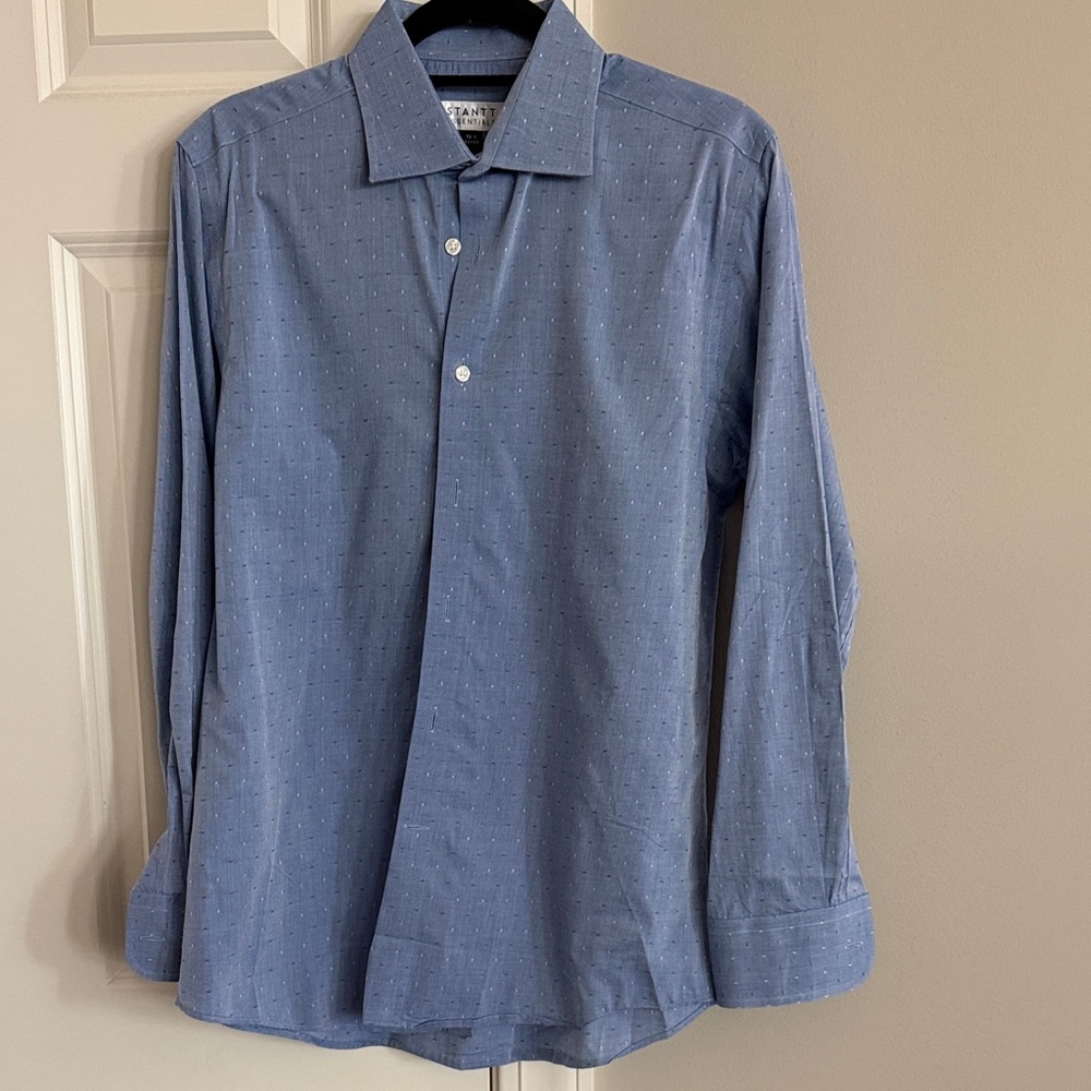 Men's Light Blue Dotted Dress Shirt - Spread Collar